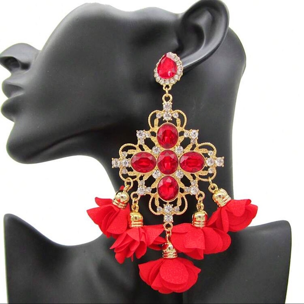 Elegant Red and Gold Statement Earrings